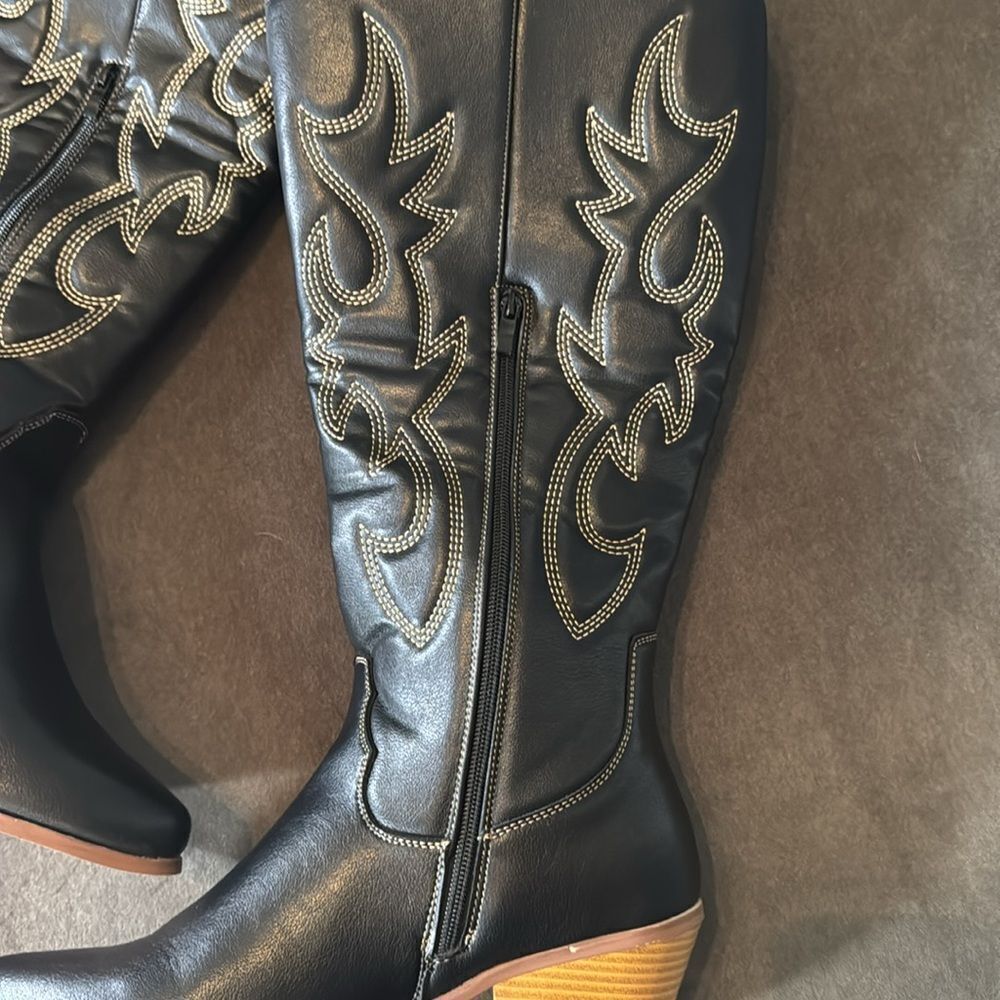 Women’s Black Western Cowgirl Boots Knee High Pointed Toe Side Zip Size 11 NEW - Picture 9 of 16